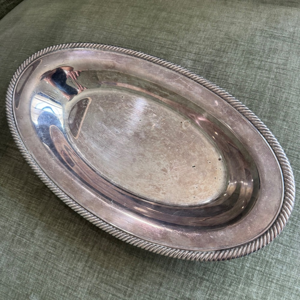 Wm Rogers Serving Tray Silver Plated Oval Platter 819 Rope Edge Trim
